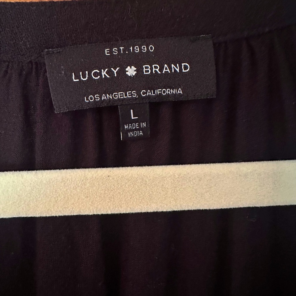 Lucky Brand Black Burgundy with Floral Embroidery Bell Sleeve Blouse, size L - Picture 5 of 5